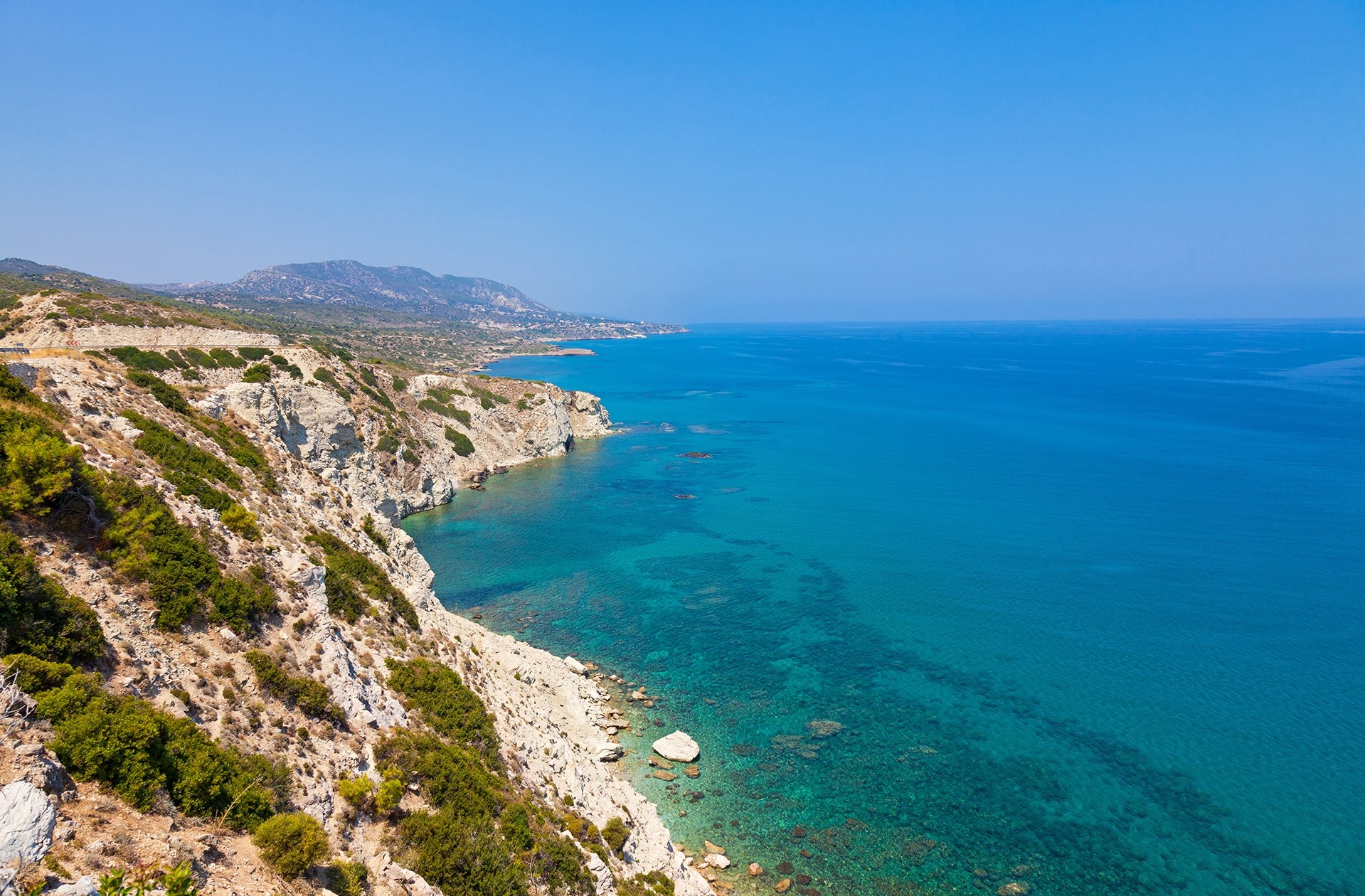 Beautiful turquois water and rocky coastline in Northern Cyprus