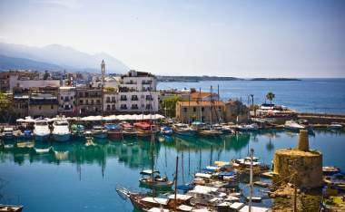 Boats and houses and reflections Marina of Kyrenia in Northern Cyprus