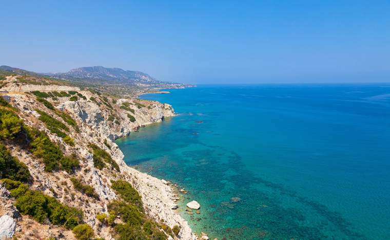 Beautiful turquois water and rocky coastline in Northern Cyprus