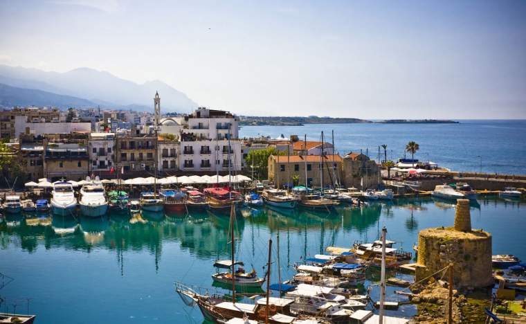 Boats and houses and reflections Marina of Kyrenia in Northern Cyprus