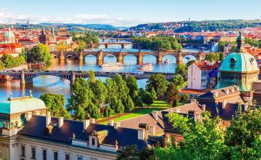 Old-Town-pier-architecture-and-Charles-Bridge-over-Vltava-river-in-Prague
