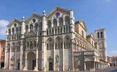 Antique Ferrara cathedral famous catholic landmark in Emilia Romagna Italy