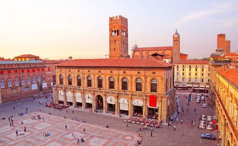 Italy Bologna main square and King Enzo palace