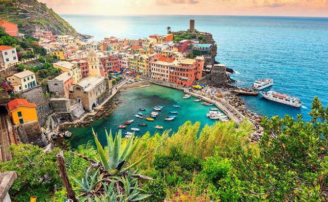 Panorama-of-Vernazza-and-suspended-garden Cinque-Terre-National-Park Liguria Italy Europe