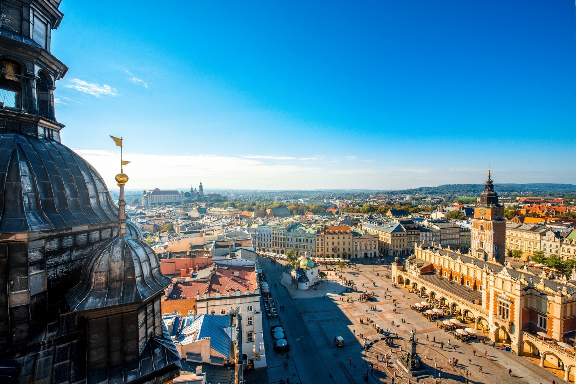 Aerial-view-on-the-main-market-square-from-St.-Marys-basilica-tower-in-Krakow