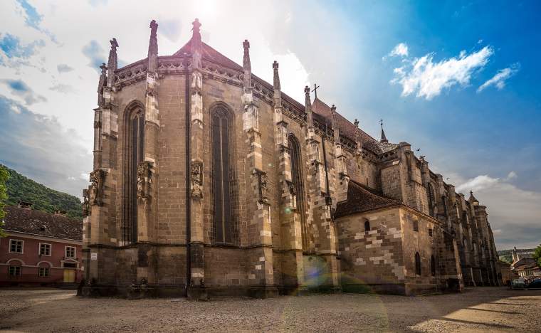 Large gothic building of the Black Church in Brasov Romania