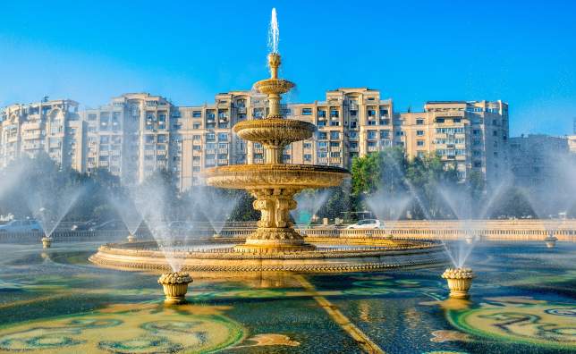 Central city fountain in Bucharest capital of Romania