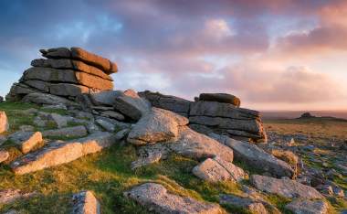 Dramatic-sunset-over-Staple-Tor-on-Dartmoor-National-Park-in-Devon